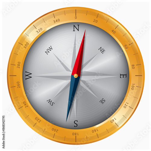 Detailed vector illustration of golden compass