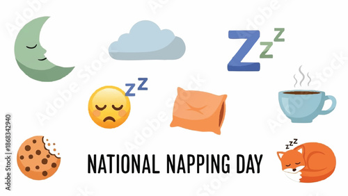 National Napping Day Celebration with Sleepy Icons.