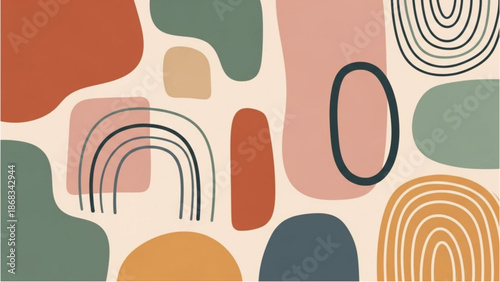 An abstract illustration featuring various shapes and colors in a harmonious composition