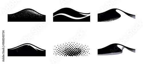 Monochrome dune illustrations: six minimalist designs in black and gray