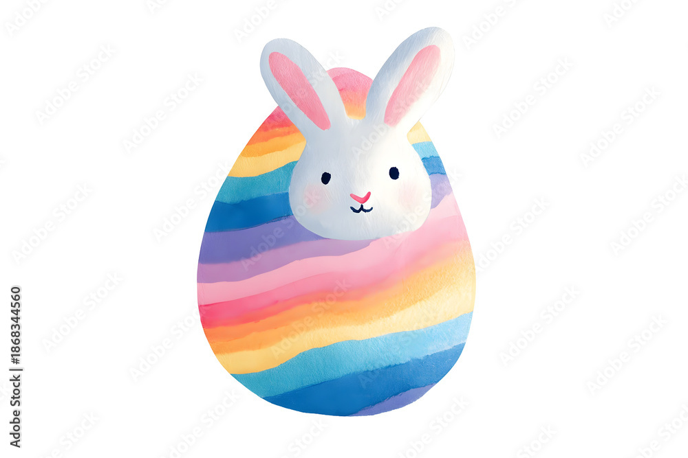 Obraz premium Rainbow striped easter egg bunny illustration