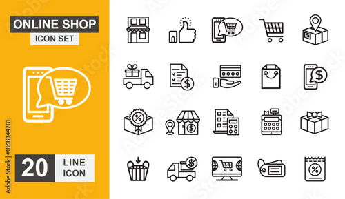 Online shop icon set. Shopping, payment, order, buy, commerce and more line icon.