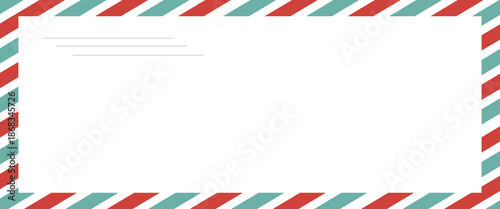 Blank airmail envelope frame, border with green and red striped line in christmas theme with 6000x2500 scale ratio for decoration, cutout, isolated.