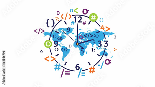 World Clock with Programming Symbols.