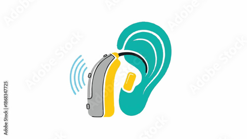 Illustration of a hearing aid device placed in a human ear.