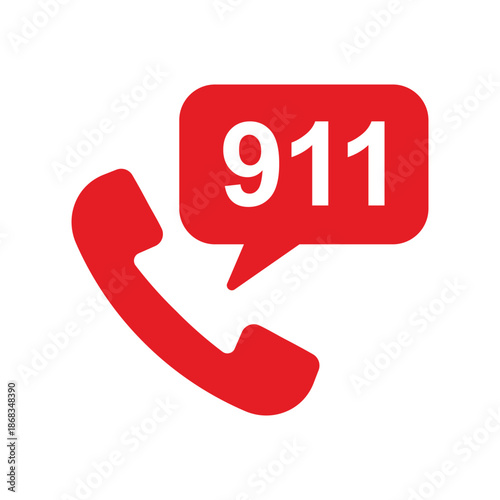 Minimal emergency call icon showing a smartphone with red “911” on the screen and blue signal waves. Clean, modern vector design suitable for safety, emergency services, and alert concepts.