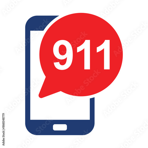 Minimal emergency call icon showing a smartphone with red “911” on the screen and blue signal waves. Clean, modern vector design suitable for safety, emergency services, and alert concepts.