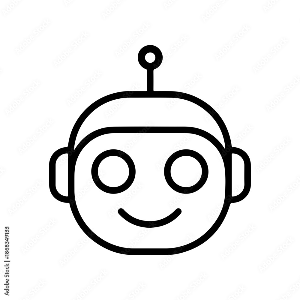 Obraz premium AI Robot Face Line Icon Artificial Intelligence Chatbot Symbol