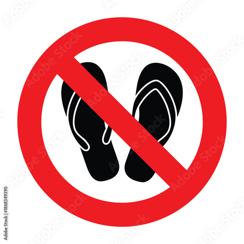 No shoes allowed warning sign vector, prohibition symbol showing crossed footwear icon, do not enter with shoes instruction for clean zones, temples, indoor spaces and restricted areas graphics.