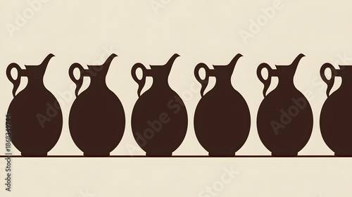 flagons. Dark brown elliptical silhouettes of flagons with spouts on light background. bar promotions, beverage menus, designed for product packaging and bar promotions, used by video editors.