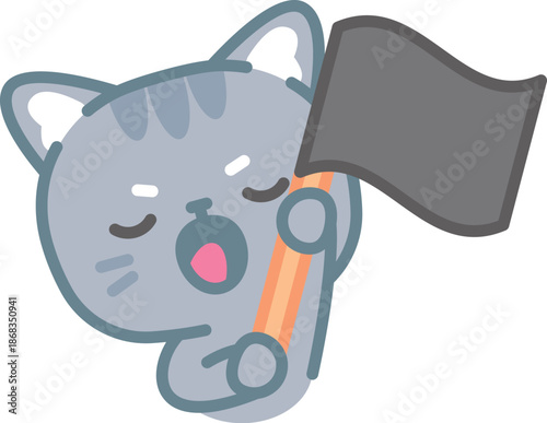 Cat Holding a Flag: A cute illustration depicts a cat, holding a flag, possibly suggesting a call for attention or protest.