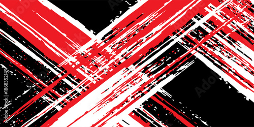 Car stickers with red and black white brush stroke pattern, abstract banner, sporty lines, red and black white color combination, brush stroke pattern, grunge design.