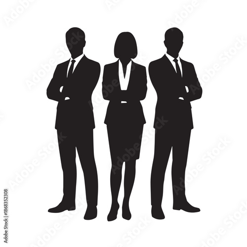 Business people silhouettes, group of standing business men and women
