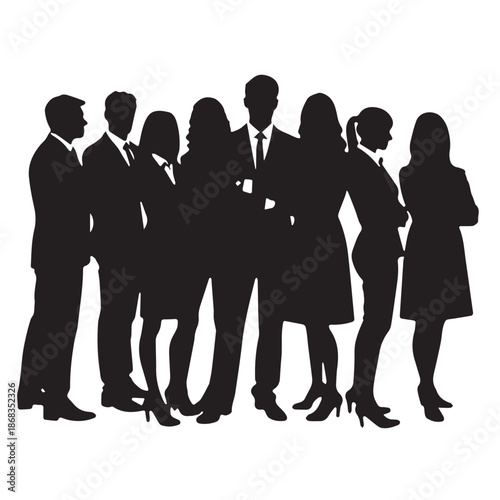 Business people silhouettes, group of standing business men and women

