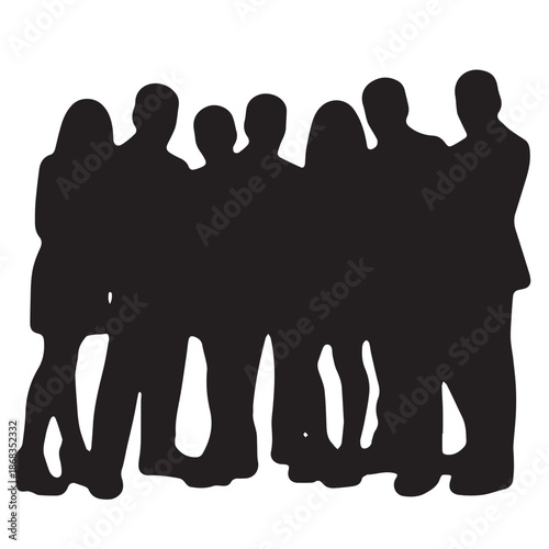 Business people silhouettes, group of standing business men and women
