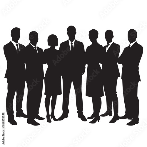 Business people silhouettes, group of standing business men and women
