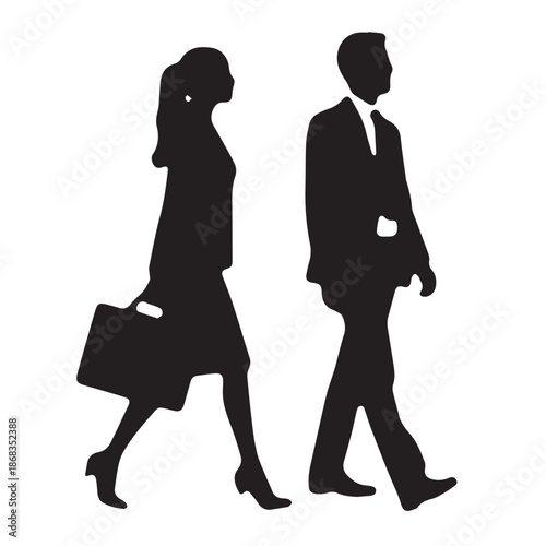 Business people silhouettes, group of standing business men and women
