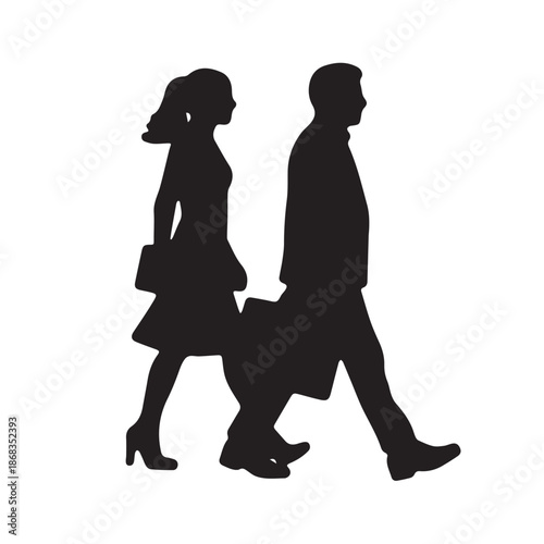 Business people silhouettes, group of standing business men and women

