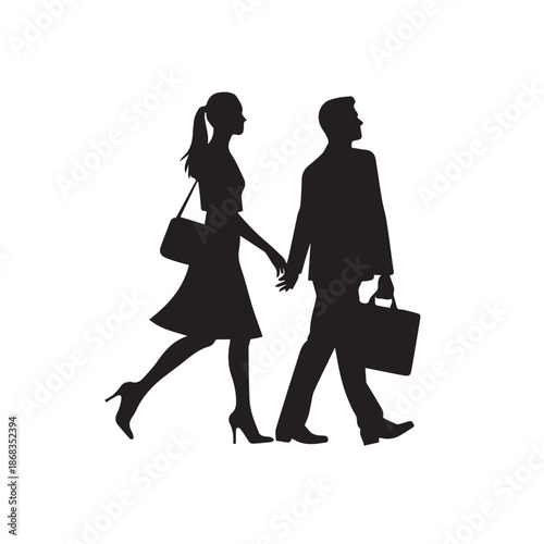 Business people silhouettes, group of standing business men and women
