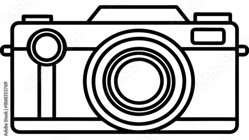 Very beautiful continuous one line drawing of a photo camera icon, featuring clean editable stroke, minimal monoline style, and modern outline design suitable for photography branding and vector proje