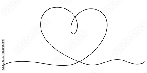 Heart continuous one line drawing, Symbol of love one black thin line on white background vector illustration.  Heart single line art drawing. Continuous one lines heart vector drawing. 