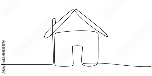Continuous thin line home vector illustration. Single continuous line drawing of a luxury house in a big cit minimalist house icon. House architecture isolated minimalism concept. Editable stroke