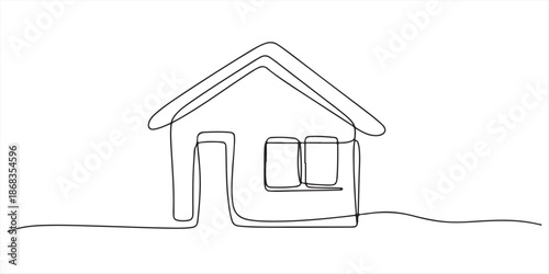 Continuous thin line home vector illustration. Single continuous line drawing of a luxury house in a big cit minimalist house icon. House architecture isolated minimalism concept. Editable stroke