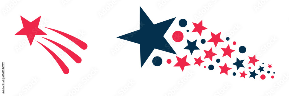 Obraz premium Shooting stars vector illustration for usa independence day, red and blue star fireworks, 4th of july celebration, patriotic banner, poster and greeting card design graphics.