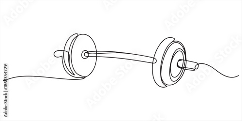 Barbell continuous line. Continuous one line drawing barbell for exercise. Gym, fitness concept. Single line drawing, Continuous one line drawing of Dumbbell - Barbell gym equipment, Drawing
