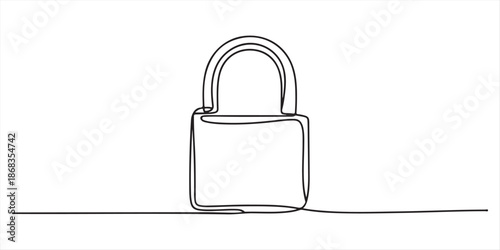 Continuous line drawing of a padlock with flowing wire icon. afety, protection, privacy, cybersecurity, data, secure, locked, keyhole one line art icon. vector illustration. 