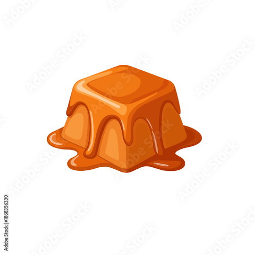 Caramel Candy Cube with Melted Sauce Dripping – Sweet Dessert Illustration