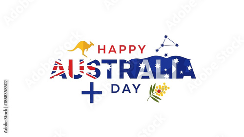 Happy Australia Day greeting with kangaroo and Southern Cross constellation