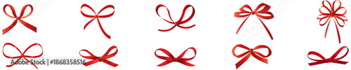 Red Silk Ribbons Satin Bows Realistic Ribbons for Gift Wrapping Bow Satin or Silk to Birthday Gift Vector Template on a Transparent White Background