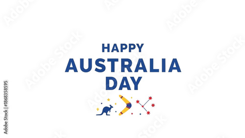 Vibrant vector illustration celebrating Australia Day with iconic national symbols like a kangaroo, boomerang, and stars, perfect for greeting cards and festive designs