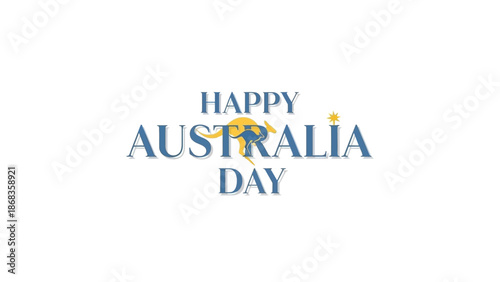 Happy Australia Day greeting text with kangaroo silhouette illustration