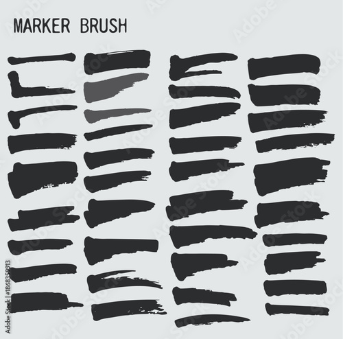 Set of Hand Drawn Black Marker Brush Strokes