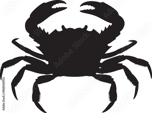 A high-contrast black silhouette graphic design featuring a crab with raised claws Vector