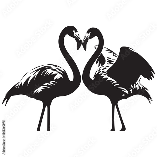 Romantic flamingos forming heart shape with necks