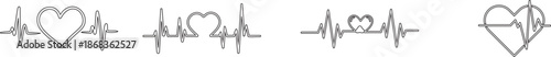 Heart Rhythm Icon set. Electrocardiogram, ECG - EKG signal, Heart Beat pulse line concept design element. Heartbeat line, pulse, cardiogram, medical health care, heart rhythm, red outline vector.