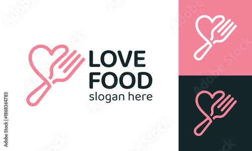 Love food logo design template illustration. Spoon fork concept vector design with heart love symbol graphic icon