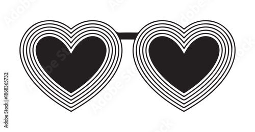 Concentric line heart sunglasses icon in black and white featuring bold geometric styling for modern fashion apparel