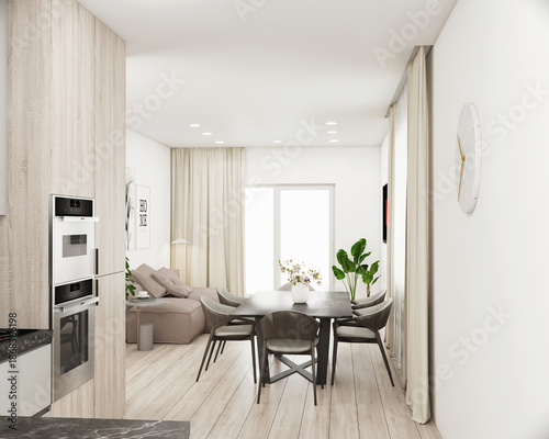 Wallpaper Mural modern living room with kitchen Torontodigital.ca