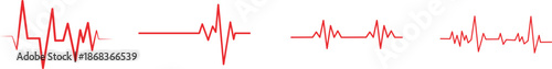 Heart Rhythm Icon set. Electrocardiogram, ECG - EKG signal, Heart Beat pulse line concept design element. Heartbeat line, pulse, cardiogram, medical health care, heart rhythm, red outline vector.