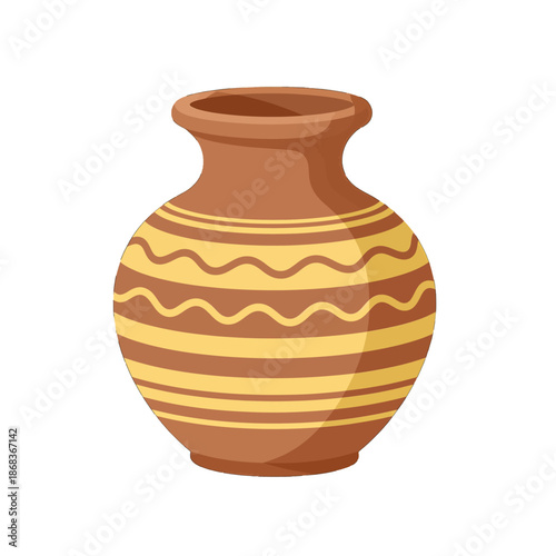 Handmade Clay Vase with Yellow Wavy Stripes