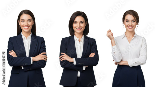 Three businesswomen in navy and white against black background isolated on white transparent png background download