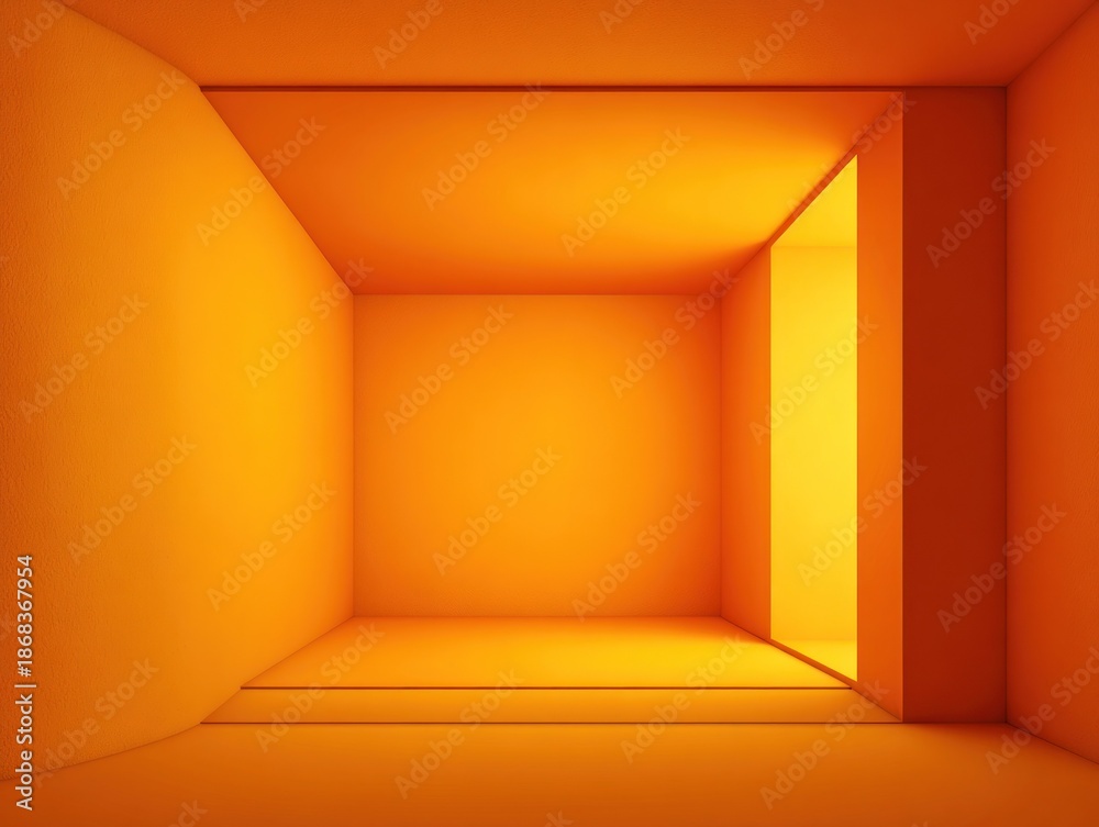 Fototapeta premium Abstract orange room interior with dramatic lighting and geometric shapes