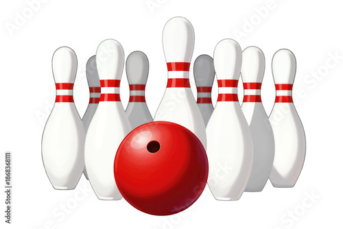 Red Bowling Ball Approaching White Pins