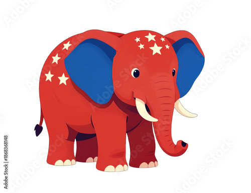 Red elephant with blue ears and white stars