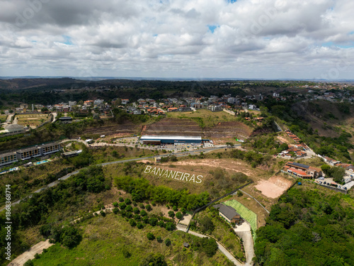 Aerial landscape of Bananeiras Paraiba Brazil with hills vegetation and urban area
