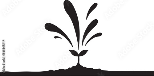 Black Silhouette of a Growing Plant Sprout